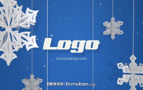 DR模板 圣诞立体雪花剪纸logo展示达芬奇模板