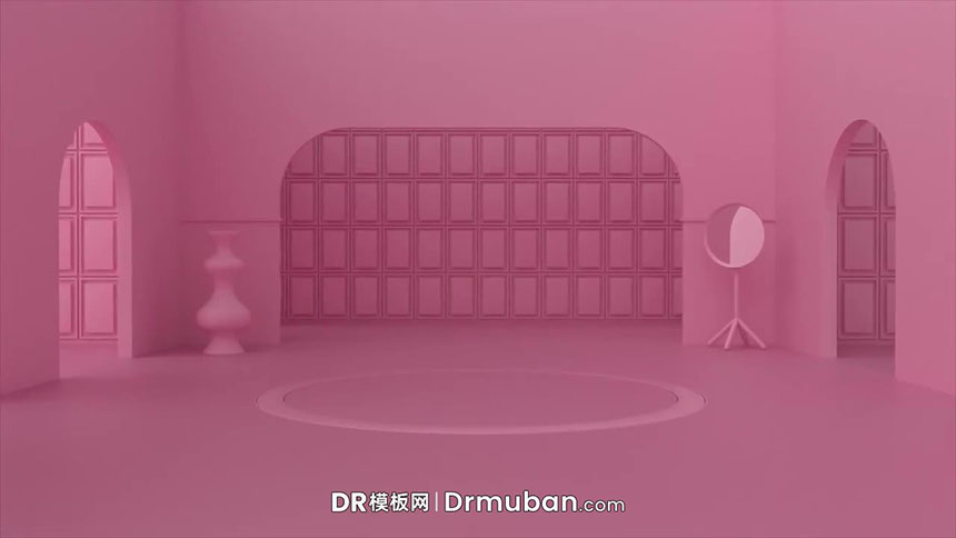 DR模板 粉色房间立体圆盘旋转logo展示达芬奇模板-DR模板网