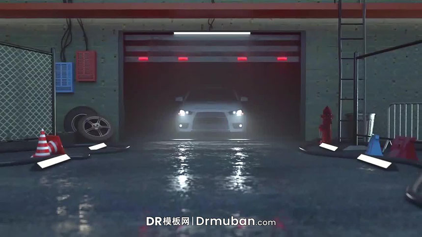 DR免费模板 车库汽车开出动态logo展示达芬奇视频模板下载