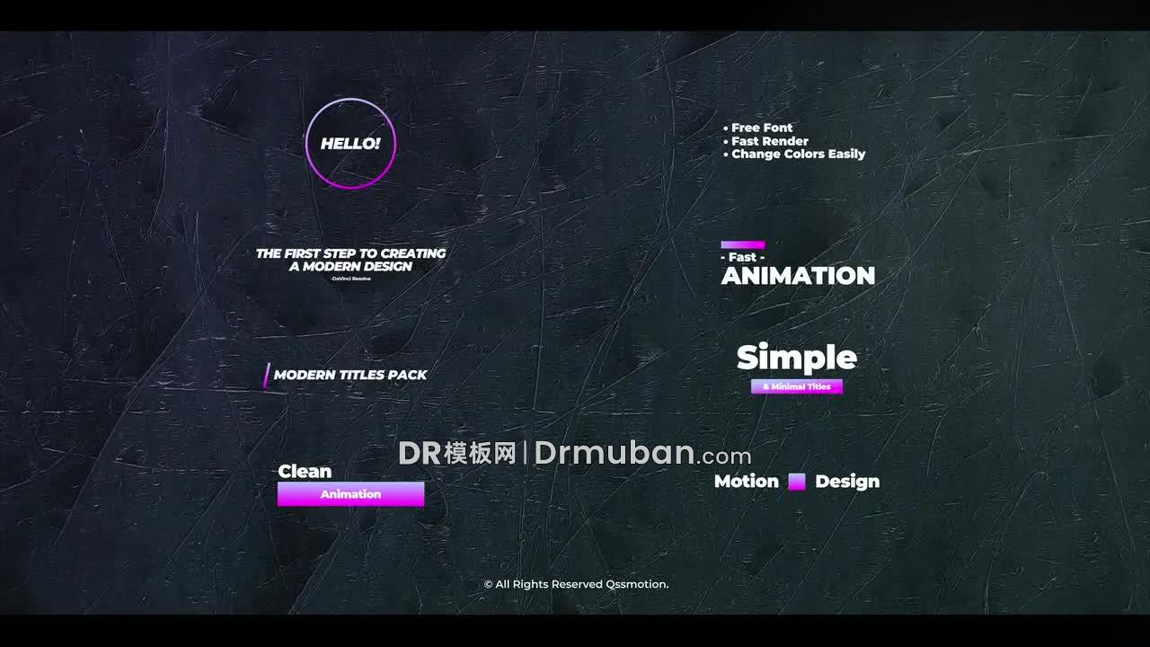 达芬奇预设 创意渐变动态图形排版全屏标题DR模板下载-DR模板网